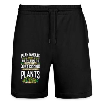 Plant Lover Gardening Plantaholic - Stanley/Stella Unisex Bio Joggingshorts Trainer  - Schwarz - Vorne - Nik (191cm) & Marisol (170cm)