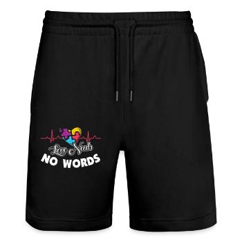 Autism Awareness Heartbeat Love Needs No Words - Stanley/Stella Trainer Unisex Organic Jogging Shorts - black - Front - Nik (191cm) & Marisol (170cm)
