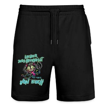 Katze Lieber durchgeknallt als einer von euch - Stanley/Stella Unisex Bio Joggingshorts Trainer  - Schwarz - Vorne - Nik (191cm) & Marisol (170cm)