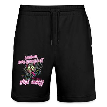 Verrückte Katze Lieber durchgeknallt als einer von - Stanley/Stella Unisex Bio Joggingshorts Trainer  - Schwarz - Vorne - Nik (191cm) & Marisol (170cm)