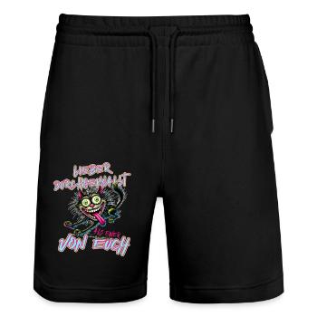 Katze Lieber durchgeknallt als einer von euch - Stanley/Stella Unisex Bio Joggingshorts Trainer  - Schwarz - Vorne - Nik (191cm) & Marisol (170cm)