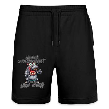 Nilpferd Lieber durchgeknallt als einer von euch - Stanley/Stella Unisex Bio Joggingshorts Trainer  - Schwarz - Vorne - Nik (191cm) & Marisol (170cm)