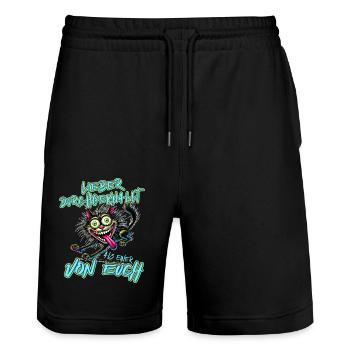 Katze Lieber durchgeknallt als einer von euch - Stanley/Stella Unisex Bio Joggingshorts Trainer  - Schwarz - Vorne - Nik (191cm) & Marisol (170cm)