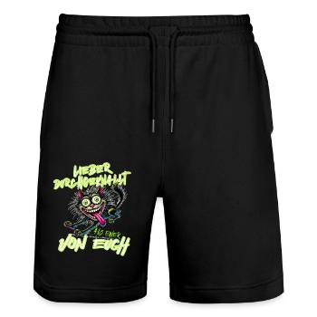 Katze Lieber durchgeknallt als einer von euch - Stanley/Stella Unisex Bio Joggingshorts Trainer  - Schwarz - Vorne - Nik (191cm) & Marisol (170cm)