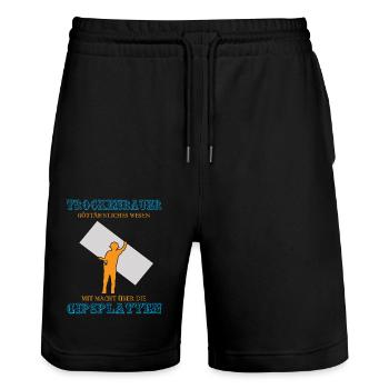Trockenbau Trockenbauer Trockenbaumonteur Geschenk - Stanley/Stella Unisex Bio Joggingshorts Trainer  - Schwarz - Vorne - Nik (191cm) & Marisol (170cm)