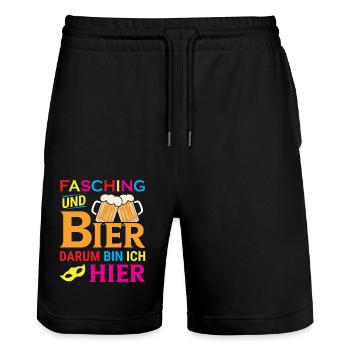 Fasching und Bier darum bin ich hier - Stanley/Stella Unisex Bio Joggingshorts Trainer  - Schwarz - Vorne - Nik (191cm) & Marisol (170cm)