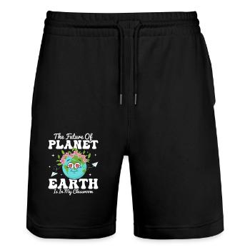 The Future Of Planet Earth Earth Day Teacher - Stanley/Stella Unisex Bio Joggingshorts Trainer  - Schwarz - Vorne - Nik (191cm) & Marisol (170cm)