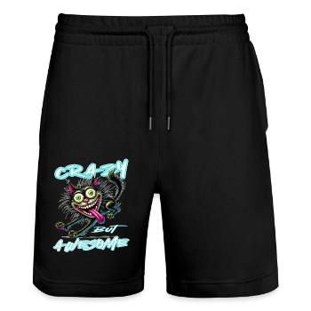 Style de bande dessinée de chat fou mais génial - Short de jogging bio TRAINER Stanley/Stella unisexe - noir - Devant - Nik (191cm) & Marisol (170cm)