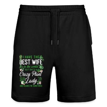 Plant Lover Gardening Wife Husband - Stanley/Stella Unisex Bio Joggingshorts Trainer  - Schwarz - Vorne - Nik (191cm) & Marisol (170cm)