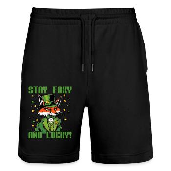 Restez Foxy et Lucky Saint-Patrick - Short de jogging bio TRAINER Stanley/Stella unisexe - noir - Devant - Nik (191cm) & Marisol (170cm)