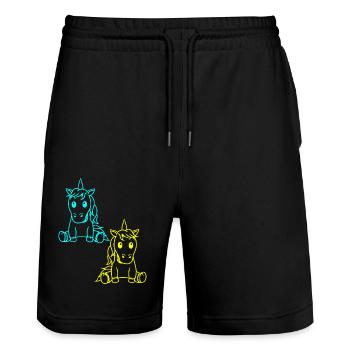 Licorne Rétro Vintage des années 80 des années 90 Licornes Cheval - Short de jogging bio TRAINER Stanley/Stella unisexe - noir - Devant - Nik (191cm) & Marisol (170cm)