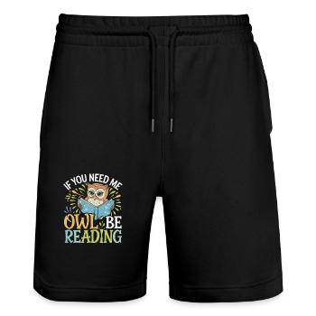 If You Need Me Owl Be Reading 12 - Stanley/Stella Unisex Bio Joggingshorts Trainer  - Schwarz - Vorne - Nik (191cm) & Marisol (170cm)