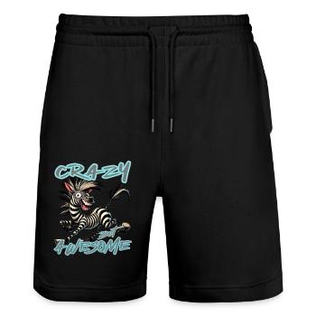 Crazy but Awesome Zebra Comic Style - Stanley/Stella Trainer Unisex Organic Jogging Shorts - black - Front - Nik (191cm) & Marisol (170cm)
