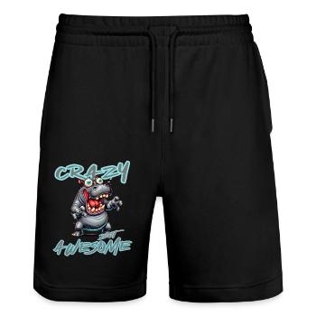 Crazy but Awesome Nilpferd Comic Stil - Stanley/Stella Unisex Bio Joggingshorts Trainer  - Schwarz - Vorne - Nik (191cm) & Marisol (170cm)