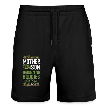 Amoureux des plantes jardinage Maman fils - Short de jogging bio TRAINER Stanley/Stella unisexe - noir - Devant - Nik (191cm) & Marisol (170cm)