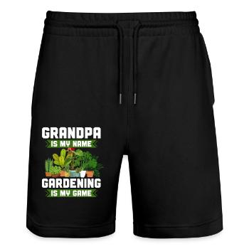 Amoureux des plantes Jardinage Papi - Short de jogging bio TRAINER Stanley/Stella unisexe - noir - Devant - Nik (191cm) & Marisol (170cm)