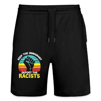 Antiracisme Diversité, justice et égalité - Short de jogging bio TRAINER Stanley/Stella unisexe - noir - Devant - Nik (191cm) & Marisol (170cm)