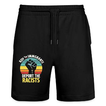 Anti-Racism Diversity, Justice & Equality - Stanley/Stella Trainer Unisex Organic Jogging Shorts - black - Front - Nik (191cm) & Marisol (170cm)