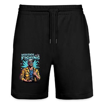 Les week-ends sont consacrés à la pêche Fischen Angeln - Short de jogging bio TRAINER Stanley/Stella unisexe - noir - Devant - Nik (191cm) & Marisol (170cm)