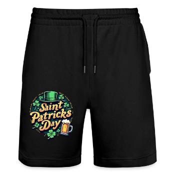 Saint Patrick`s Day Beer - Stanley/Stella Unisex Bio Joggingshorts Trainer  - Schwarz - Vorne - Nik (191cm) & Marisol (170cm)