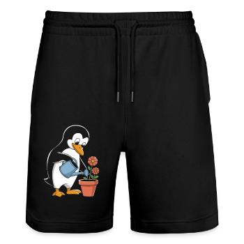 Pingouin jardinier Jardin Le bonheur des jardiniers - Short de jogging bio TRAINER Stanley/Stella unisexe - noir - Devant - Nik (191cm) & Marisol (170cm)