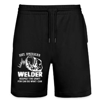 Welder Proud To Be A Welder - Stanley/Stella Trainer Unisex Organic Jogging Shorts - black - Front - Nik (191cm) & Marisol (170cm)