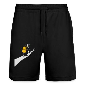 Pinguin hiking Hiking Hiker Abenteuer - Stanley/Stella Unisex Bio Joggingshorts Trainer  - Schwarz - Vorne - Nik (191cm) & Marisol (170cm)