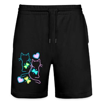 Chats Été Enfant Enfants Chaton Rétro Années 80 - Short de jogging bio TRAINER Stanley/Stella unisexe - noir - Devant - Nik (191cm) & Marisol (170cm)