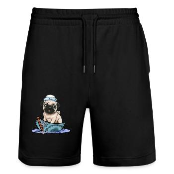 maritim Matrosen Mops Hund Seefahrer Boot - Stanley/Stella Unisex Bio Joggingshorts Trainer  - Schwarz - Vorne - Nik (191cm) & Marisol (170cm)