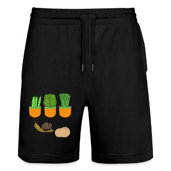 Snail Garden Gardener Vegetables Beans Spinach Leeks - Stanley/Stella Trainer Unisex Organic Jogging Shorts - black - Front - Nik (191cm) & Marisol (170cm)