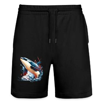 Orca Killer Whale - Stanley/Stella Trainer Unisex Organic Jogging Shorts - black - Front - Nik (191cm) & Marisol (170cm)