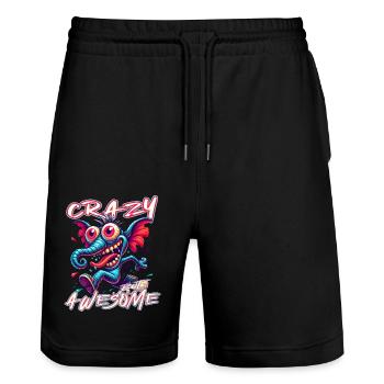Style de bande dessinée éléphant mignon mais fou - Short de jogging bio TRAINER Stanley/Stella unisexe - noir - Devant - Nik (191cm) & Marisol (170cm)