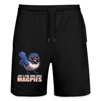 Magpies Magpie - Stanley/Stella Trainer Unisex Organic Jogging Shorts - black - Front - Nik (191cm) & Marisol (170cm)