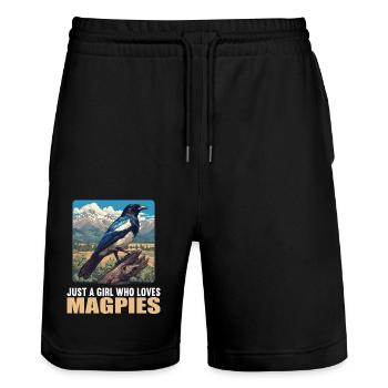 Magpies Magpie - Stanley/Stella Trainer Unisex Organic Jogging Shorts - black - Front - Nik (191cm) & Marisol (170cm)
