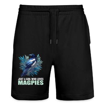 Magpies Magpie - Stanley/Stella Trainer Unisex Organic Jogging Shorts - black - Front - Nik (191cm) & Marisol (170cm)