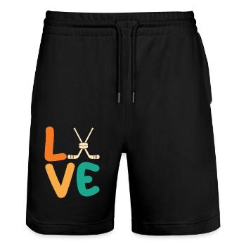 Hockey Players Hockey - Stanley/Stella Trainer Unisex Organic Jogging Shorts - black - Front - Nik (191cm) & Marisol (170cm)