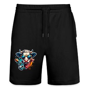 Cow Water Pistol - Stanley/Stella Trainer Unisex Organic Jogging Shorts - black - Front - Nik (191cm) & Marisol (170cm)