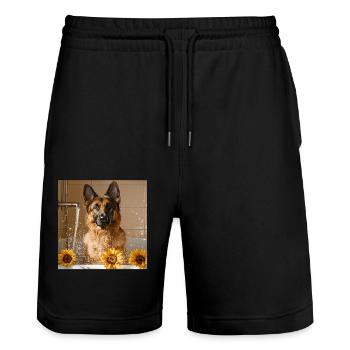 Deutscher Schäferhund - Stanley/Stella Unisex Bio Joggingshorts Trainer  - Schwarz - Vorne - Nik (191cm) & Marisol (170cm)