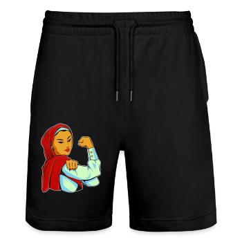 Frau mit Kopftuch - Stanley/Stella Unisex Bio Joggingshorts Trainer  - Schwarz - Vorne - Nik (191cm) & Marisol (170cm)