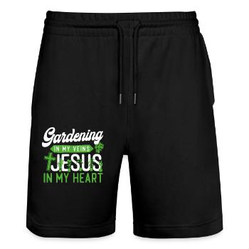 Amoureux des plantes Jardinage Jésus Foi - Short de jogging bio TRAINER Stanley/Stella unisexe - noir - Devant - Nik (191cm) & Marisol (170cm)