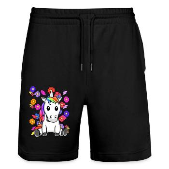 Rétro Licorne Fleurs Été Enfant Enfants Cheval - Short de jogging bio TRAINER Stanley/Stella unisexe - noir - Devant - Nik (191cm) & Marisol (170cm)