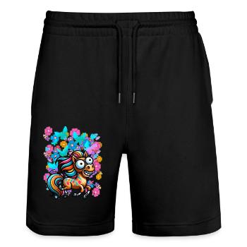 Pferd Pferde Frühling Blumen Insekten Kinder - Stanley/Stella Unisex Bio Joggingshorts Trainer  - Schwarz - Vorne - Nik (191cm) & Marisol (170cm)