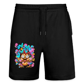Poulet Poulets Printemps Fleurs Papillons Drôle - Short de jogging bio TRAINER Stanley/Stella unisexe - noir - Devant - Nik (191cm) & Marisol (170cm)