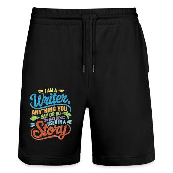 Anything You Say Or Do May Be Used In A Story 37 - Stanley/Stella Unisex Bio Joggingshorts Trainer  - Schwarz - Vorne - Nik (191cm) & Marisol (170cm)