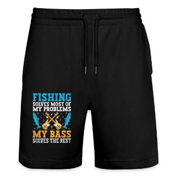 Fishing Solves Most Of My Problems My Bass Solves - Stanley/Stella Trainer Unisex Organic Jogging Shorts - black - Front - Nik (191cm) & Marisol (170cm)