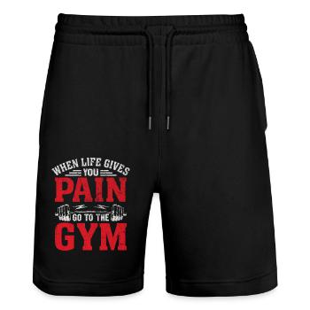 Wenn das Leben schmerzt, geh ins Gym - Stanley/Stella Unisex Bio Joggingshorts Trainer  - Schwarz - Vorne - Nik (191cm) & Marisol (170cm)