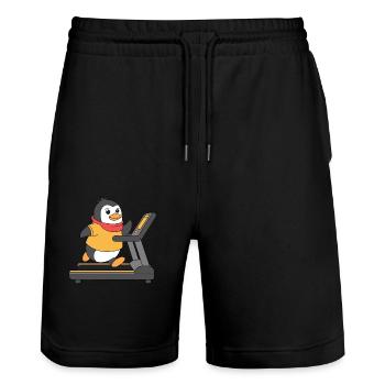 Lustiger Pinguin Beim Laufen Auf Laufband - Stanley/Stella Unisex Bio Joggingshorts Trainer  - Schwarz - Vorne - Nik (191cm) & Marisol (170cm)