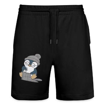 Cute penguin sewing with hat - Stanley/Stella Trainer Unisex Organic Jogging Shorts - black - Front - Nik (191cm) & Marisol (170cm)
