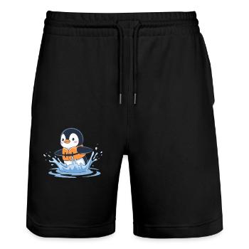 Cheerful Swimming Penguin Swimmer - Stanley/Stella Trainer Unisex Organic Jogging Shorts - black - Front - Nik (191cm) & Marisol (170cm)