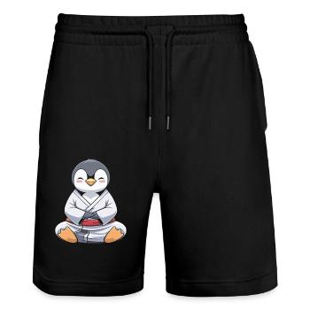 Judo Penguin Meditation Masterful - Stanley/Stella Trainer Unisex Organic Jogging Shorts - black - Front - Nik (191cm) & Marisol (170cm)